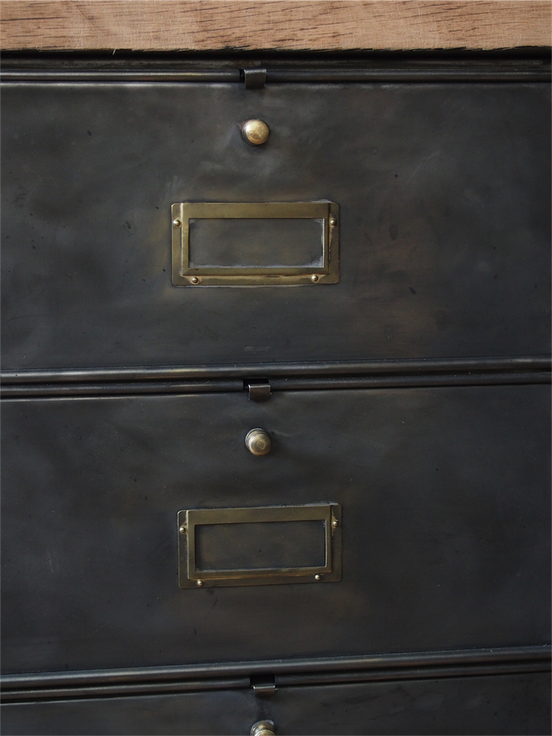 meuble console 8 casiers industriel clapet Roneo plateau chene massif – Image 6