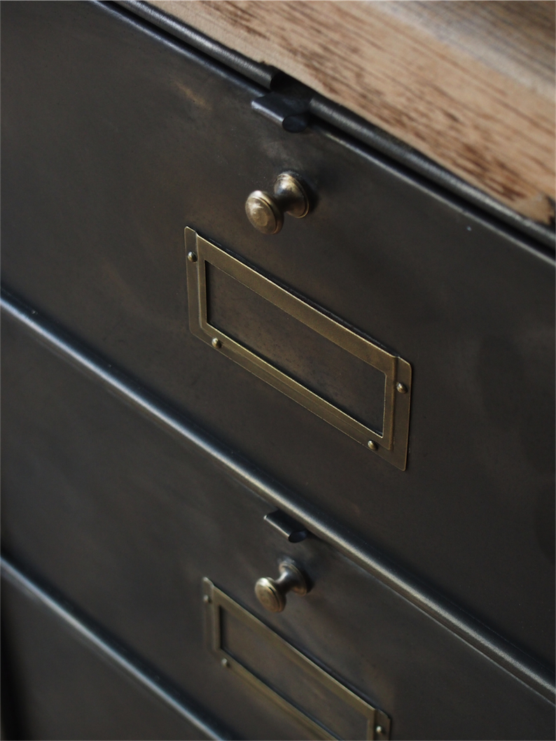 meuble console 8 casiers industriel clapet Roneo plateau chene massif – Image 7