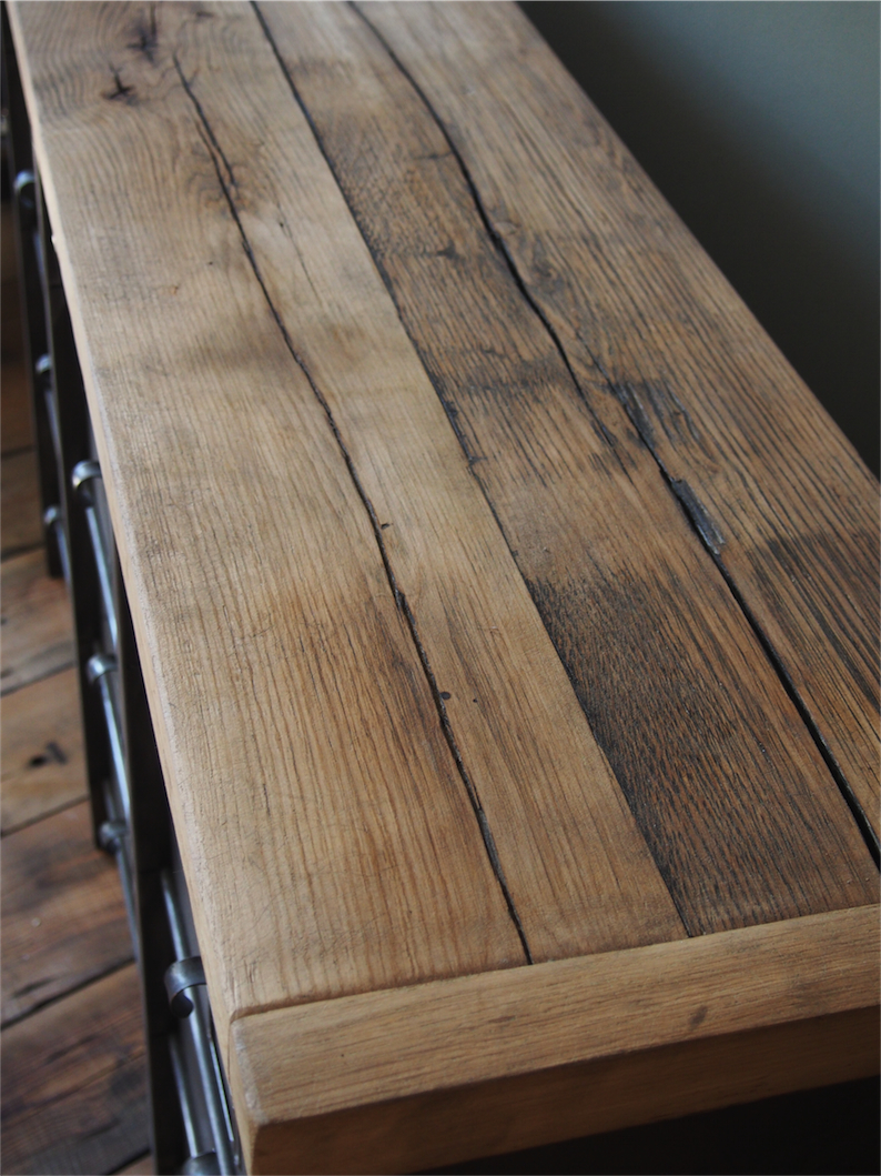 ancien grand meuble 15 casiers industriel strafor plateau chene massif – Image 7