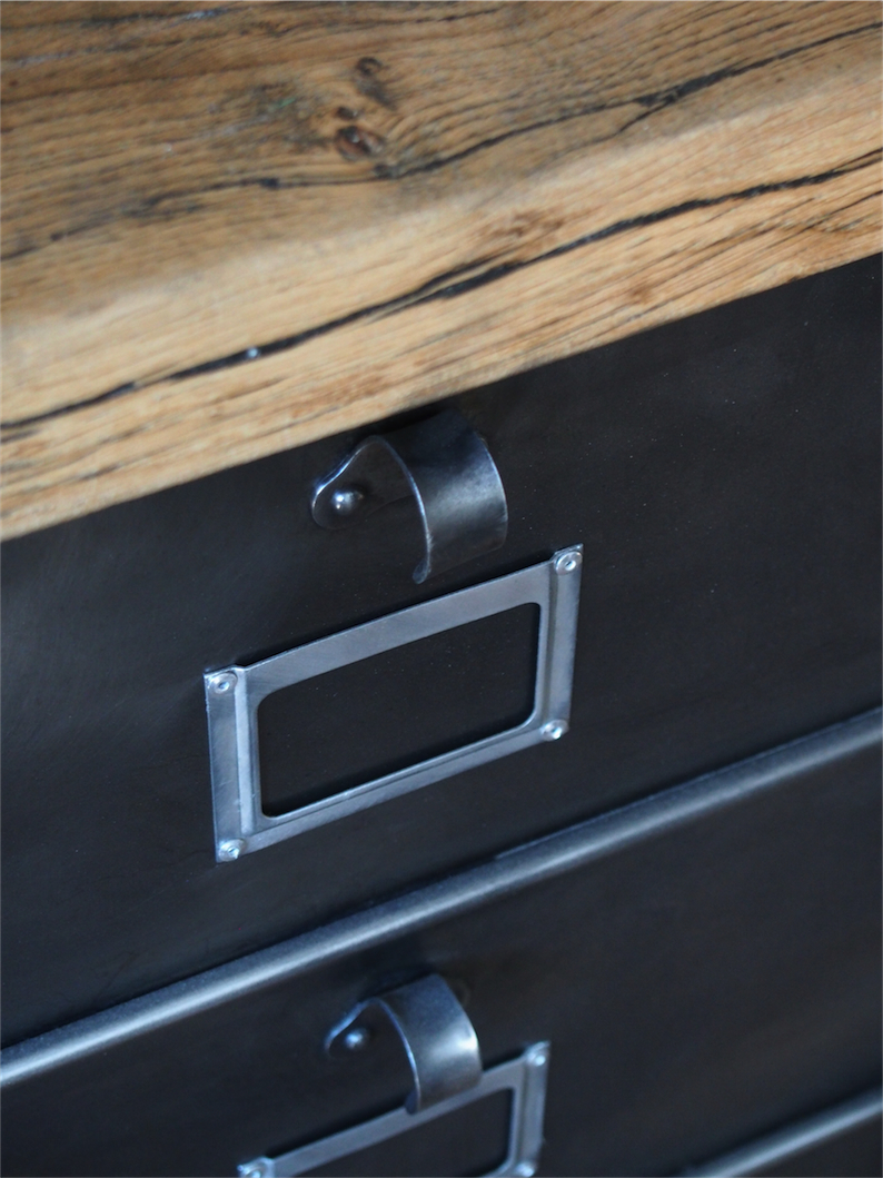 ancien grand meuble 15 casiers industriel strafor plateau chene massif – Image 12