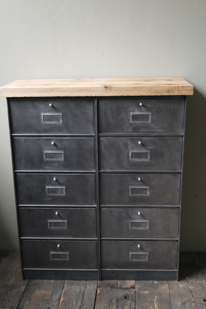 ancien meuble console 10 casiers industriel a clapet roneo 1950 plateau chene massif – Image 4