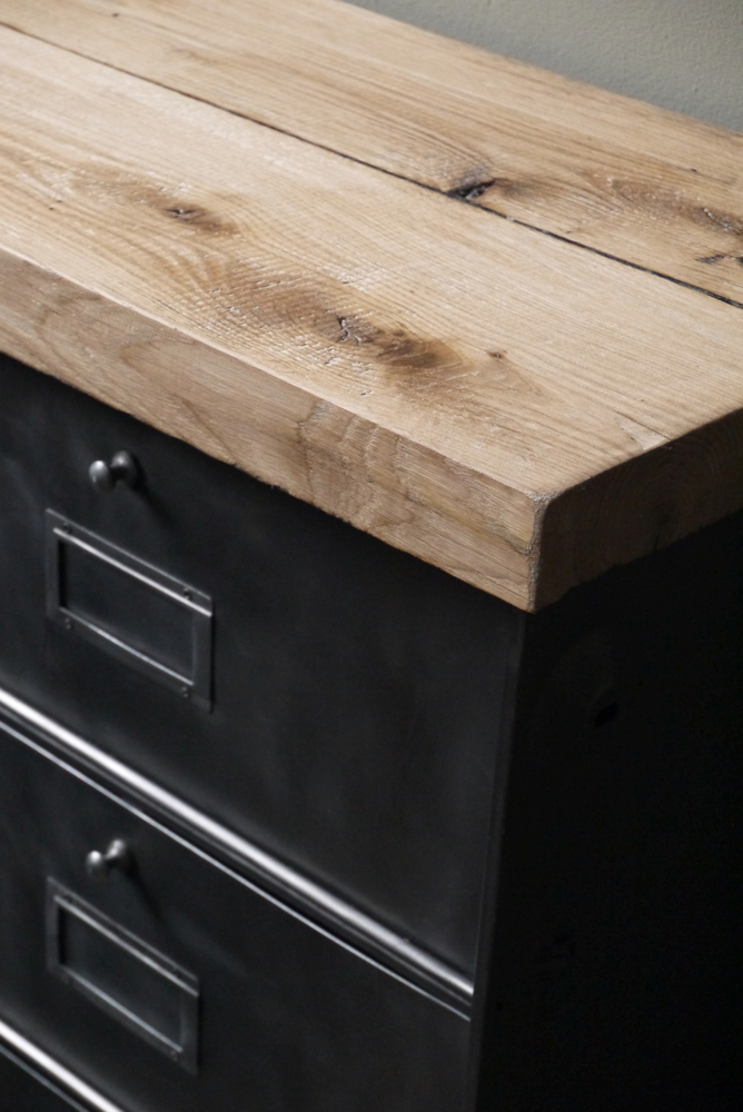 ancien meuble console 10 casiers industriel a clapet roneo 1950 plateau chene massif – Image 5