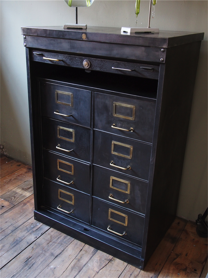 rare ancien meuble 8 tiroirs a rideau industriel roneo 1940 – Image 2