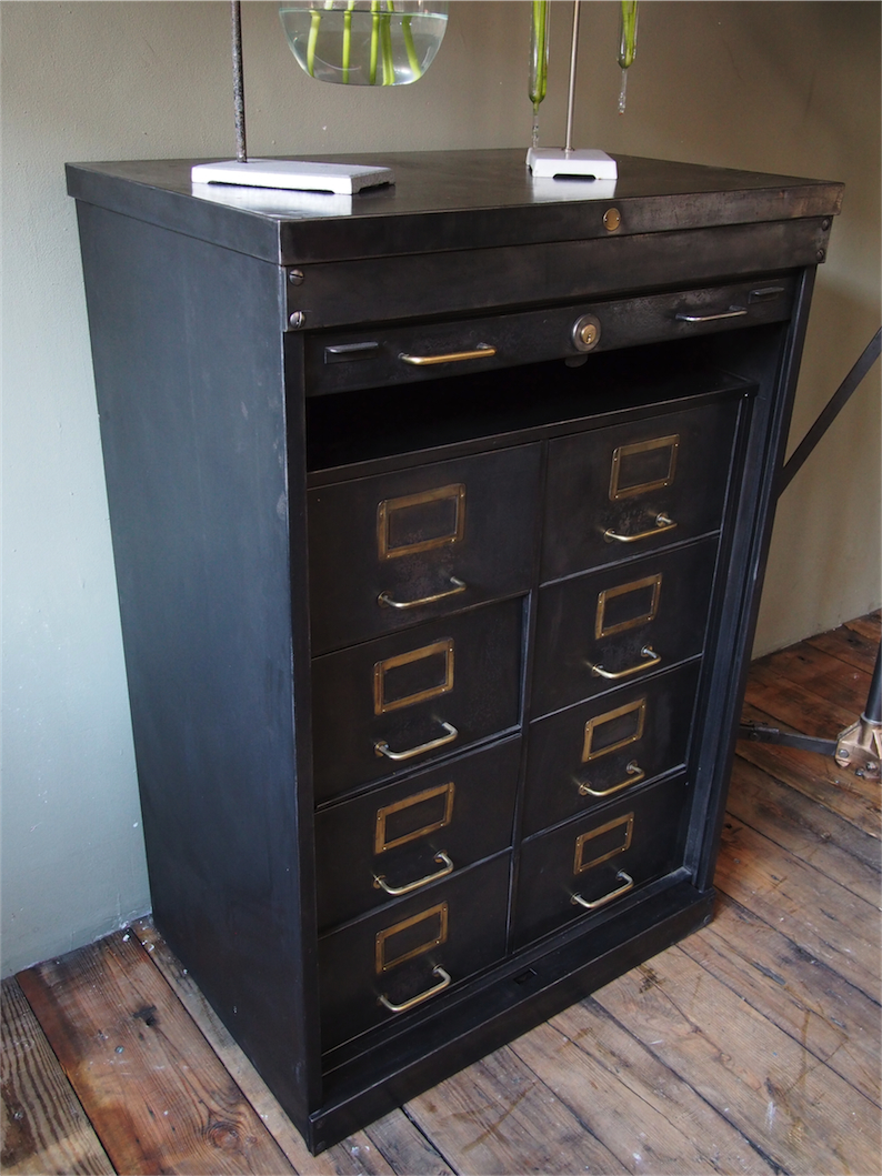 rare ancien meuble 8 tiroirs a rideau industriel roneo 1940 – Image 4