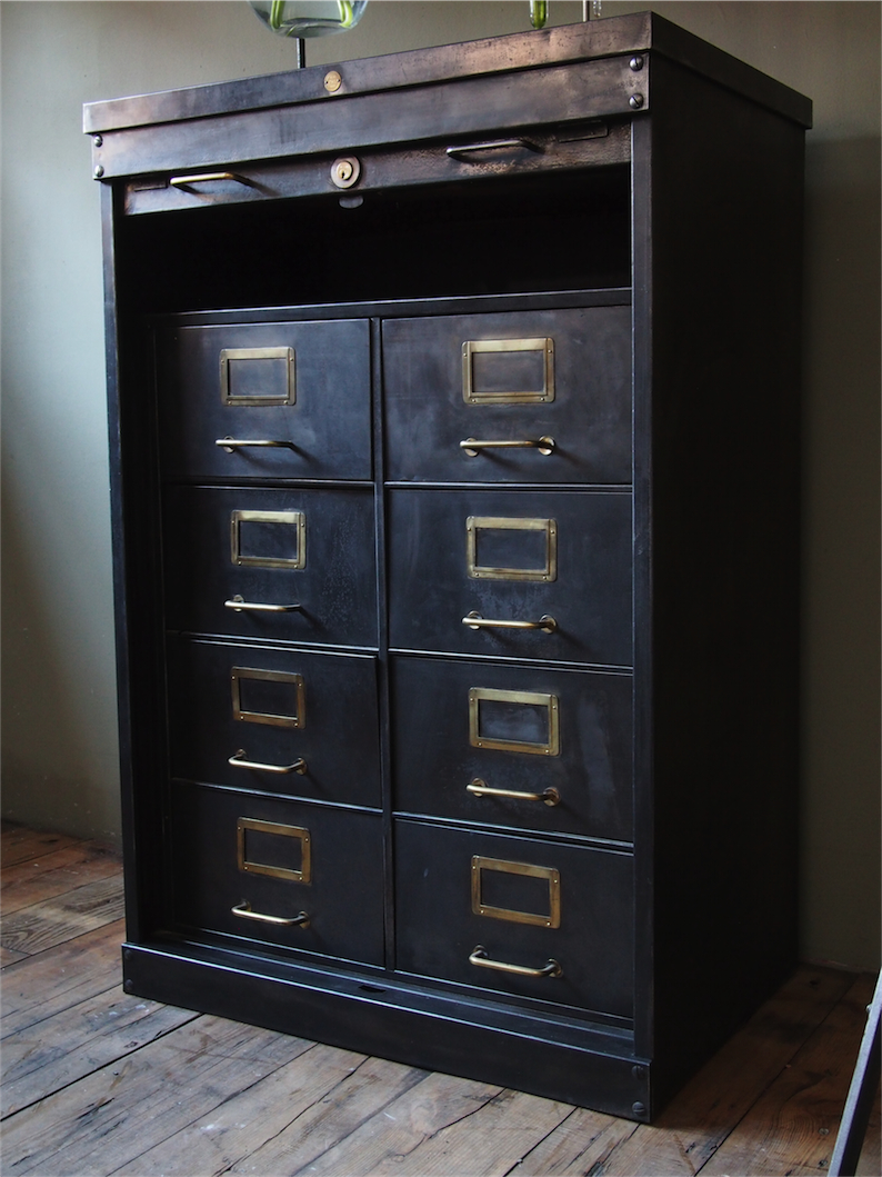rare ancien meuble 8 tiroirs a rideau industriel roneo 1940 – Image 11
