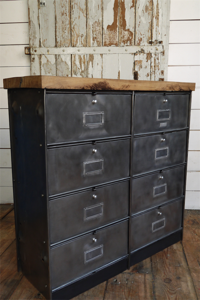 meuble console 8 casiers industriel clapet Roneo plateau chene massif – Image 2