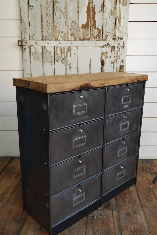 meuble console 8 casiers industriel clapet Roneo plateau chene massif – Image 11