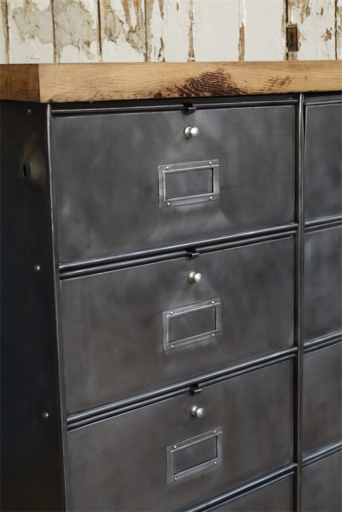 meuble console 8 casiers industriel clapet Roneo plateau chene massif – Image 4