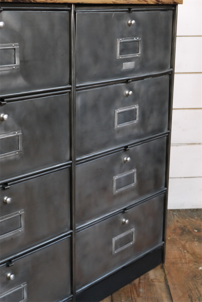 meuble console 8 casiers industriel clapet Roneo plateau chene massif – Image 5