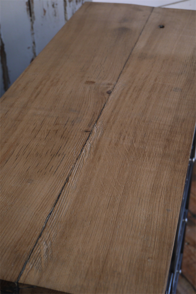 meuble console 8 casiers industriel clapet Roneo plateau chene massif – Image 6