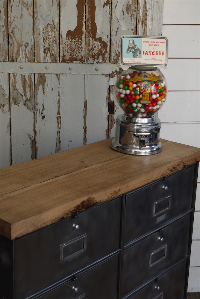 meuble console 8 casiers industriel clapet Roneo plateau chene massif – Image 8