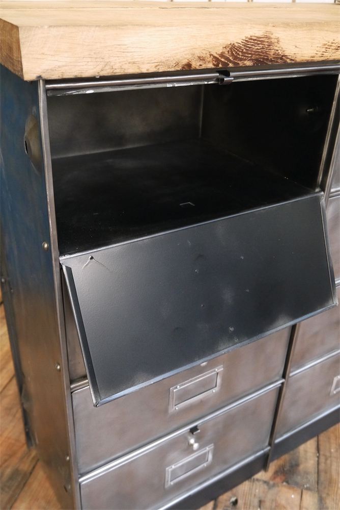 meuble console 8 casiers industriel clapet Roneo plateau chene massif – Image 9