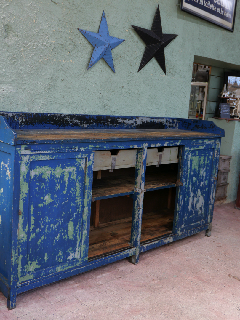 grand enfilade etabli industriel en bois patine bleu dans son jus – Image 16