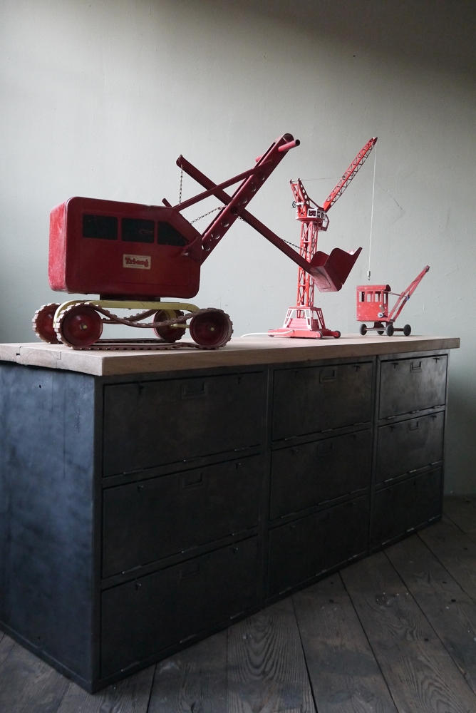 enfilade industrielle 9 compartiments atelier militaire plateau vieux chene massif – Image 12