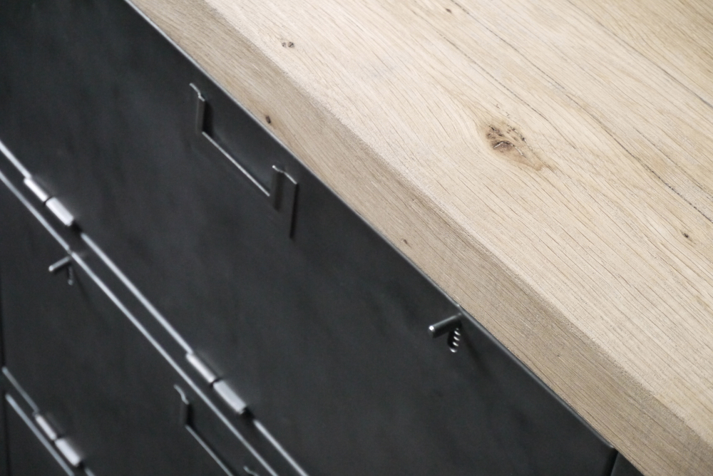 enfilade industrielle 9 compartiments atelier militaire plateau vieux chene massif – Image 10