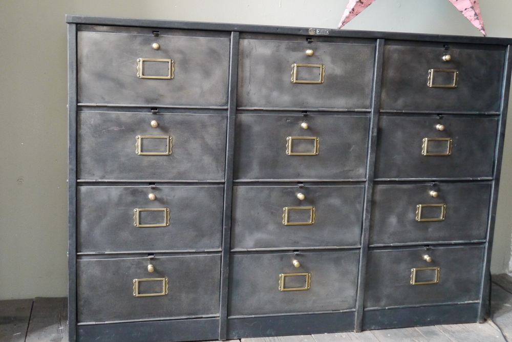 ancien meuble console 12 casiers industriel a clapet Roneo 1940 plateau metal – Image 3