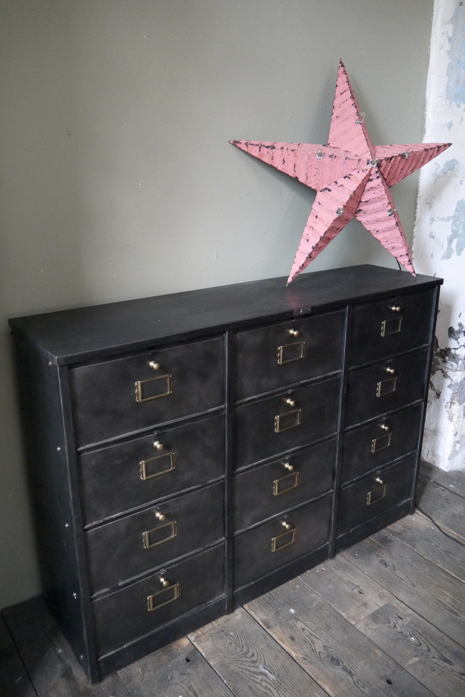 ancien meuble console 12 casiers industriel a clapet Roneo 1940 plateau metal – Image 2