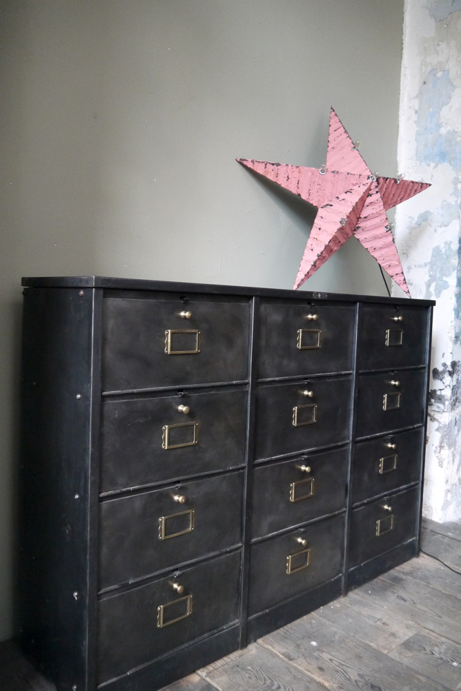 ancien meuble console 12 casiers industriel a clapet Roneo 1940 plateau metal – Image 6