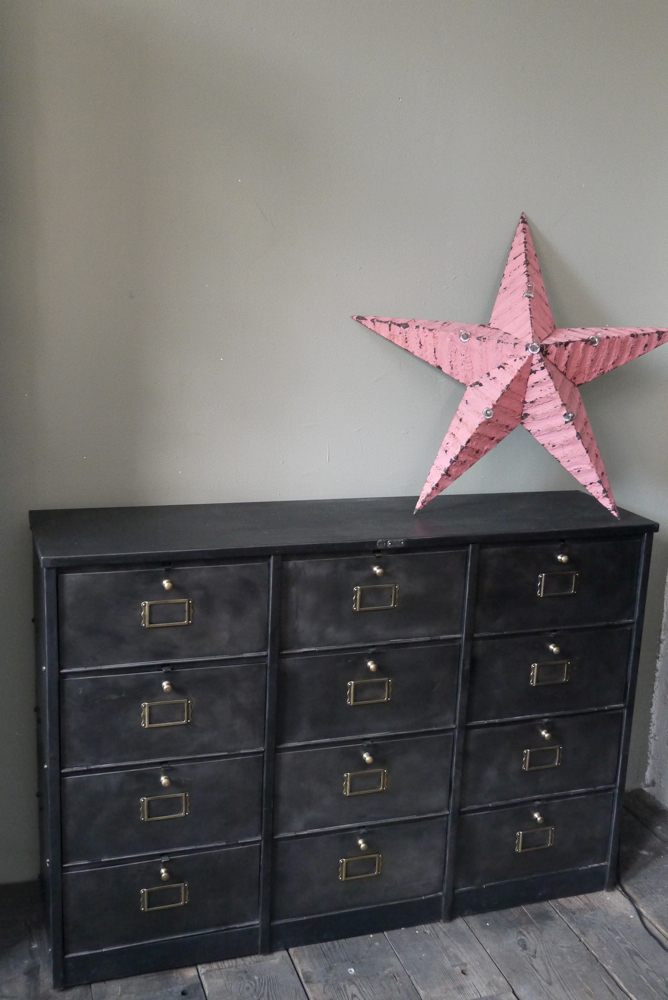 ancien meuble console 12 casiers industriel a clapet Roneo 1940 plateau metal – Image 14