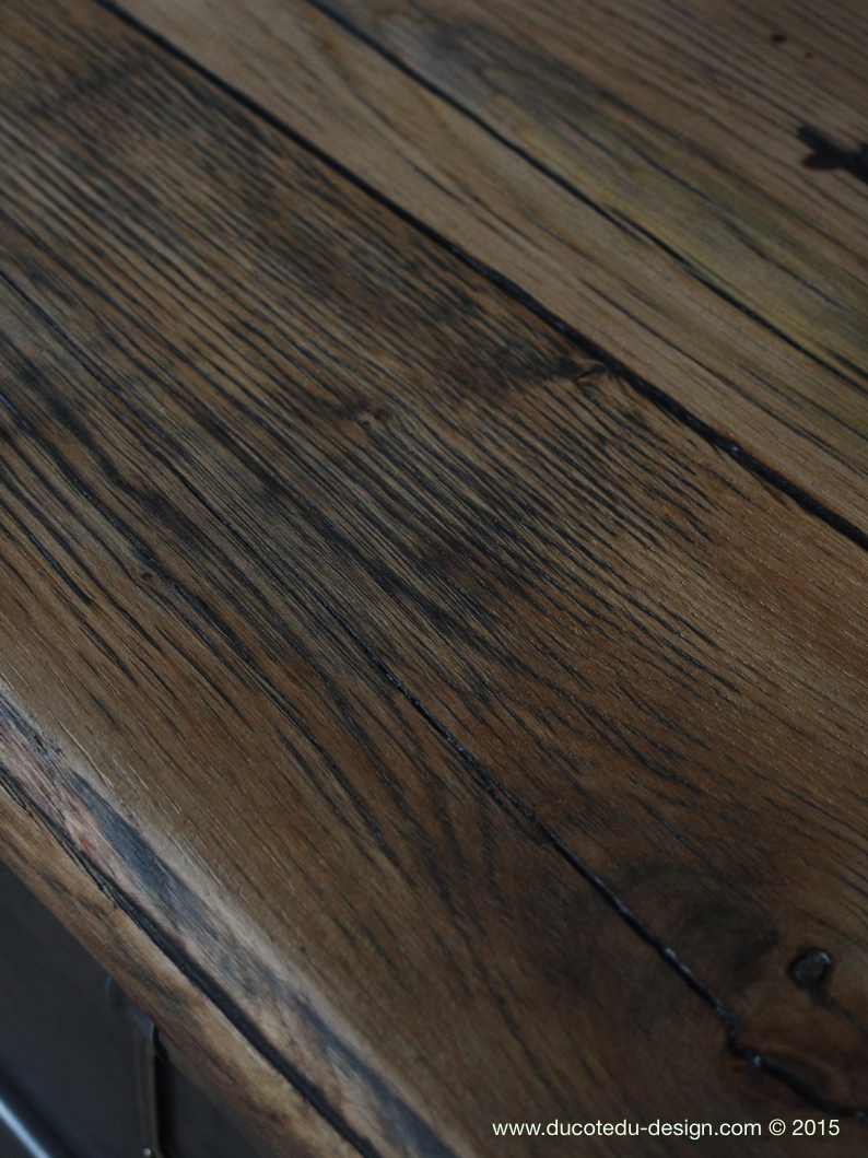 ancien meuble 8 casiers industriel strafor plateau chene massif – Image 7