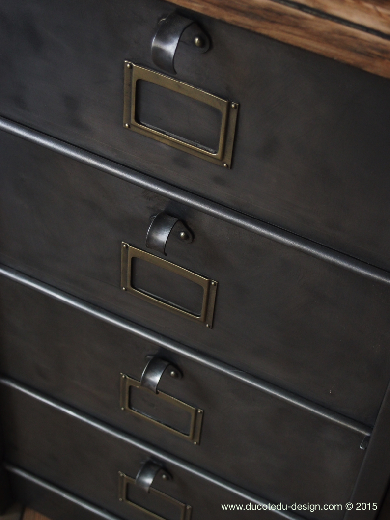 ancien meuble 8 casiers industriel strafor plateau chene massif – Image 10