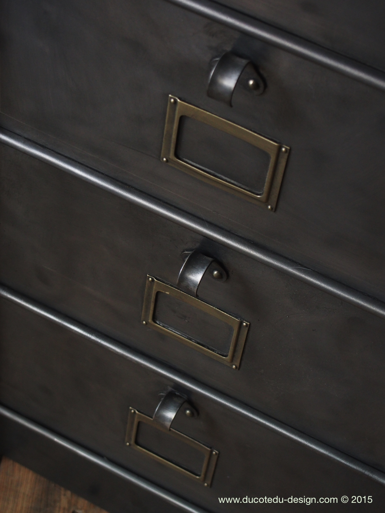 ancien meuble 8 casiers industriel strafor plateau chene massif – Image 12