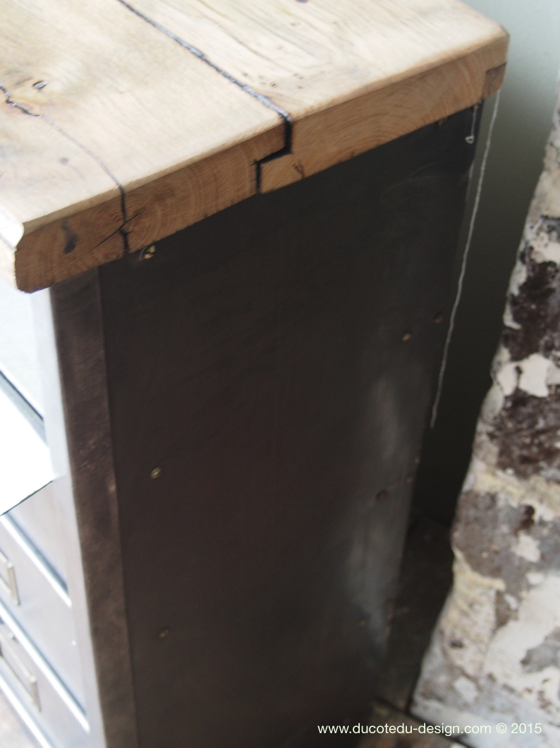 ancien meuble 8 casiers industriel strafor plateau chene massif – Image 14