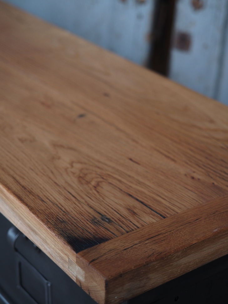 ancien grand meuble 15 casiers industriel strafor plateauchene massif – Image 7