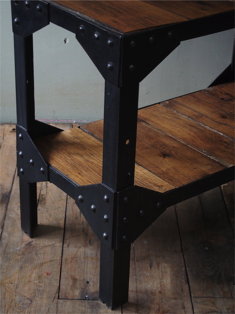 console industrielle metal chene massif rivetée – Image 4