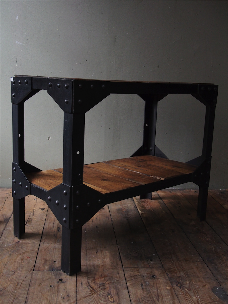 console industrielle metal chene massif rivetée – Image 5