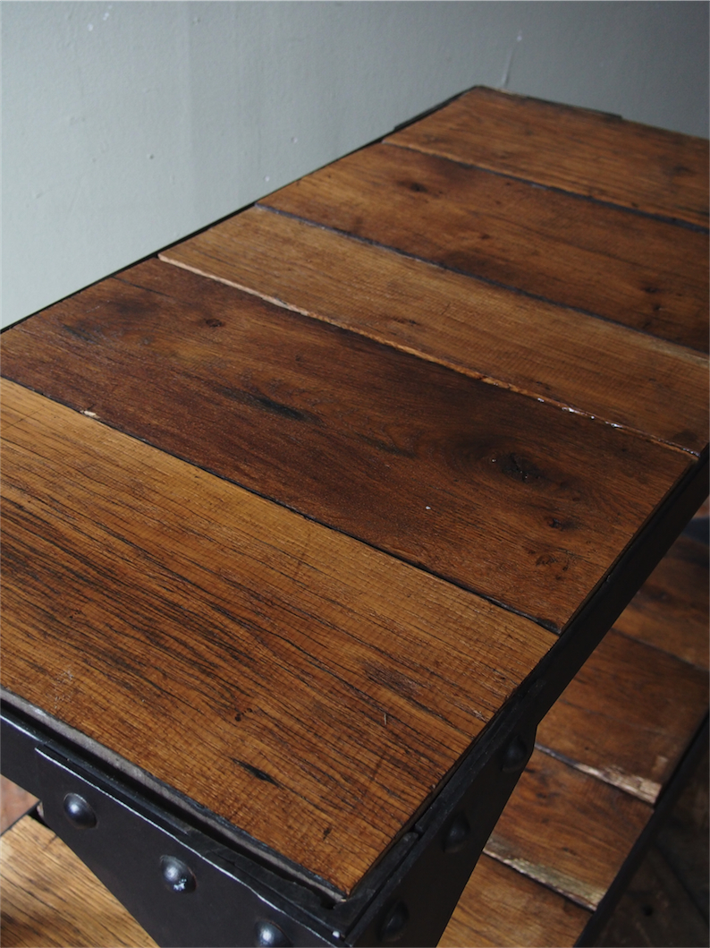 console industrielle metal chene massif rivetée – Image 7