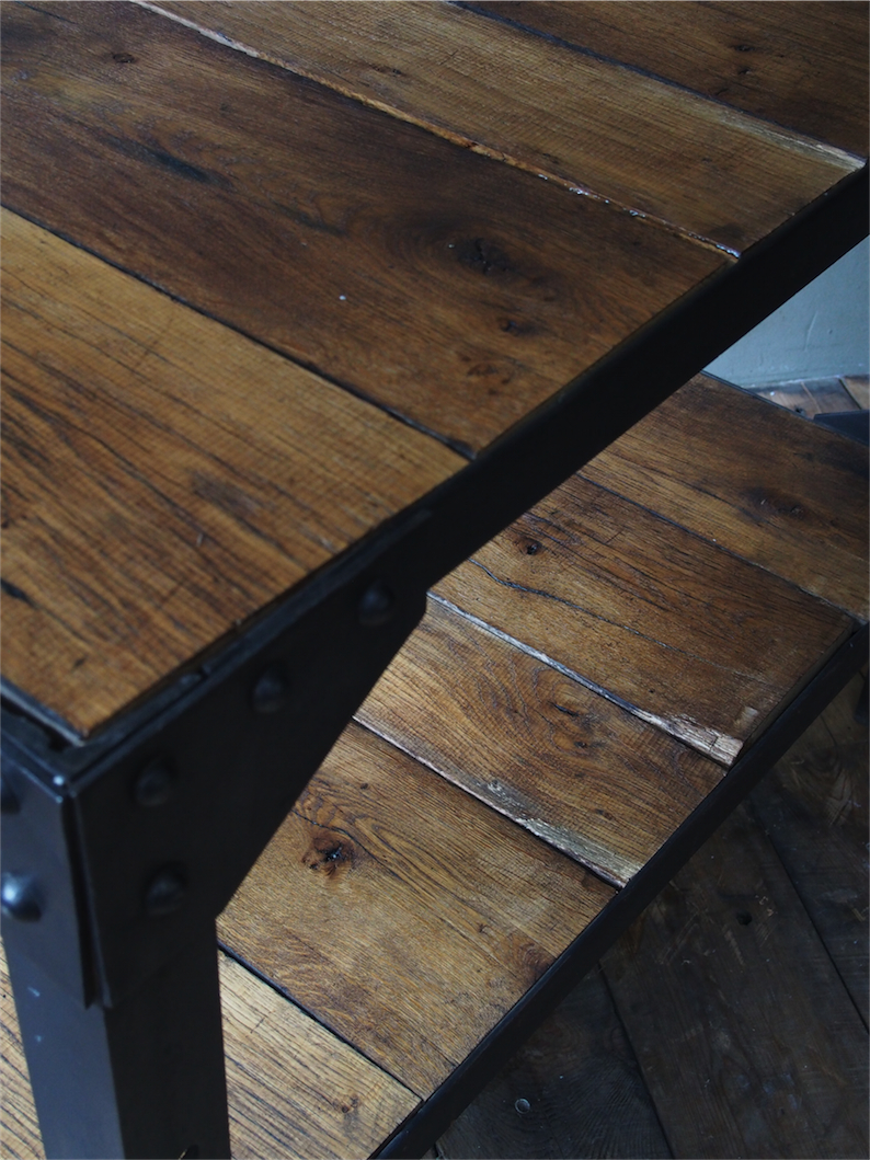 console industrielle metal chene massif rivetée – Image 6