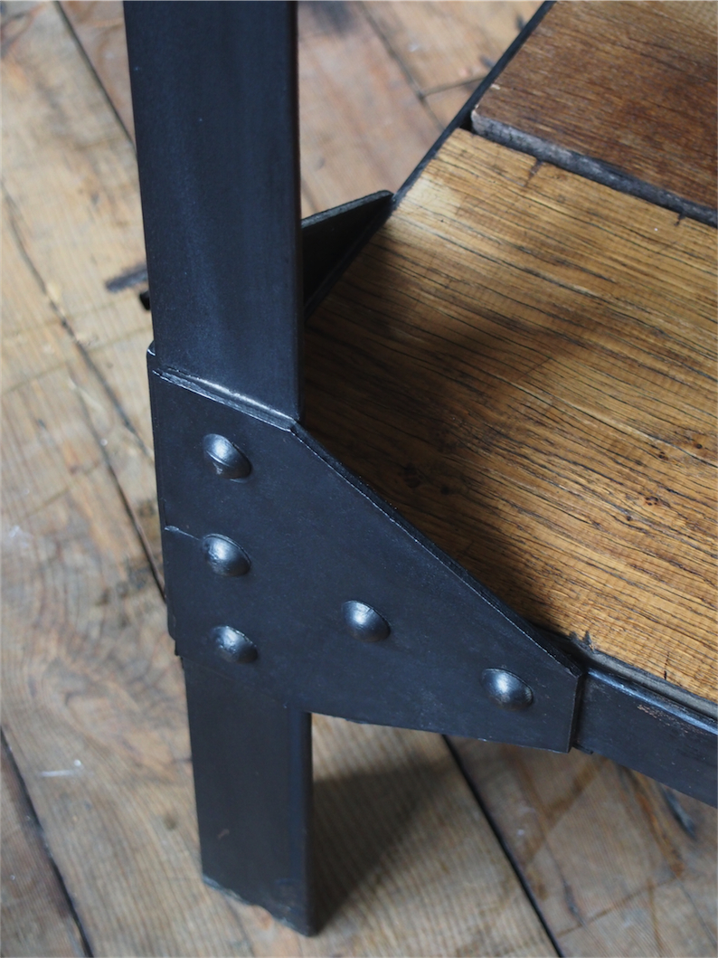 console industrielle metal chene massif rivetée – Image 9
