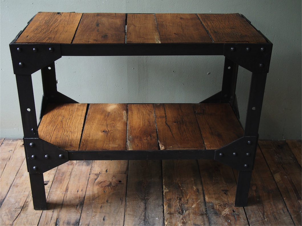 console industrielle metal chene massif rivetée – Image 11