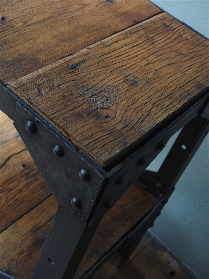 console industrielle metal chene massif rivetée – Image 12