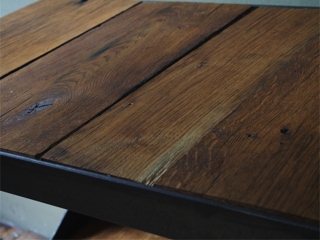 console industrielle metal chene massif rivetée – Image 13