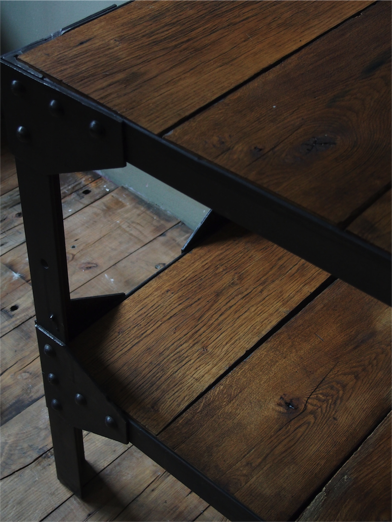 console industrielle metal chene massif rivetée – Image 14
