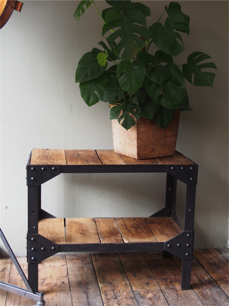 console industrielle metal chene massif rivetée – Image 3