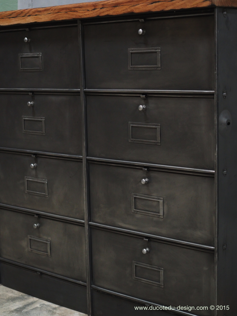 meuble console 8 casiers industriel clapet Roneo plateau chene massif – Image 5