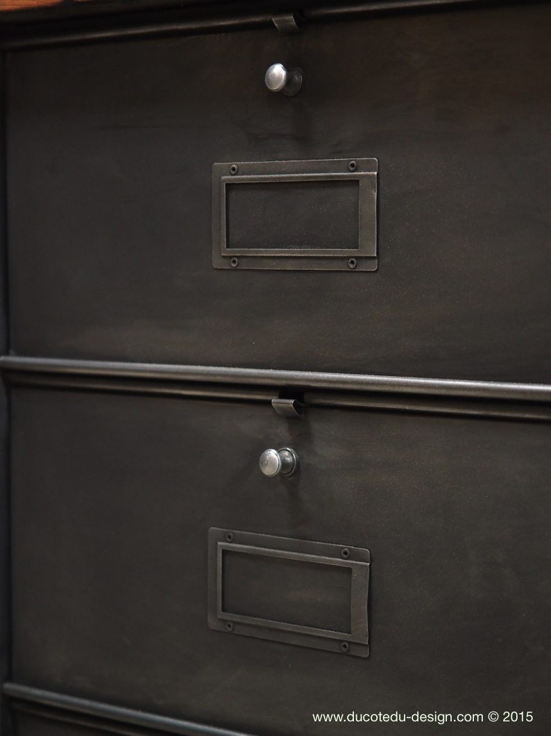 meuble console 8 casiers industriel clapet Roneo plateau chene massif – Image 6