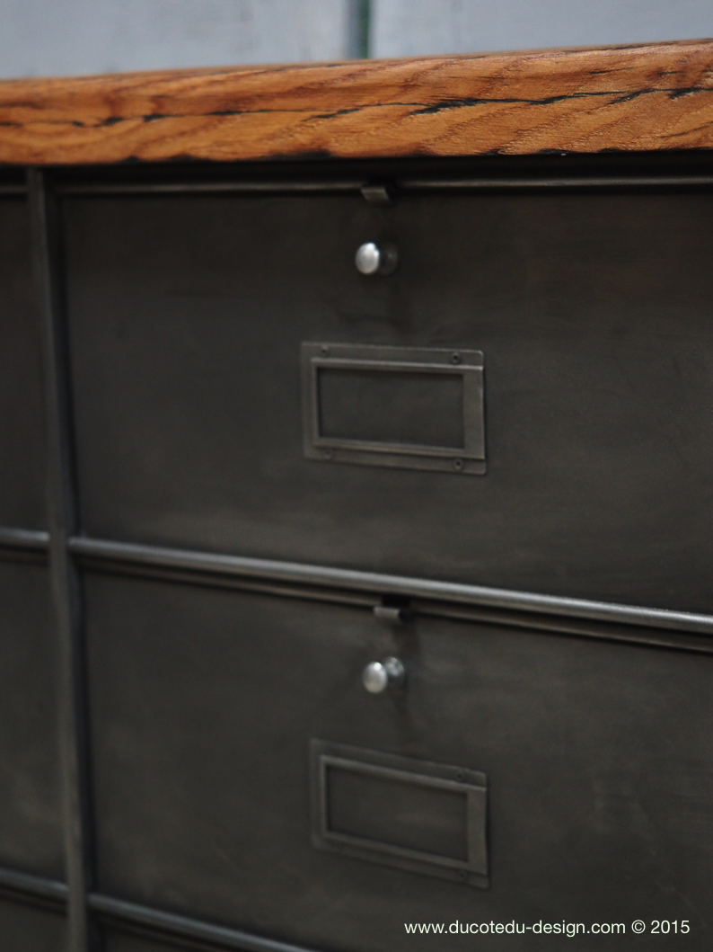 meuble console 8 casiers industriel clapet Roneo plateau chene massif – Image 7