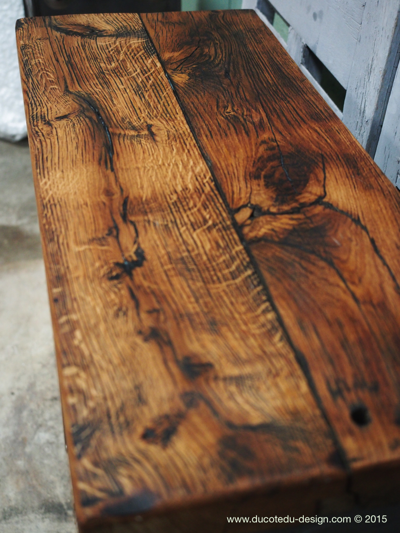 meuble console 8 casiers industriel clapet Roneo plateau chene massif – Image 10