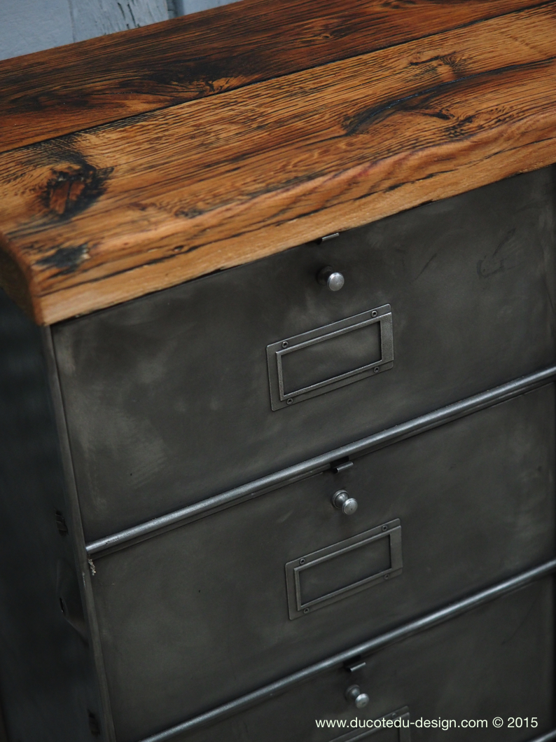 meuble console 8 casiers industriel clapet Roneo plateau chene massif – Image 12