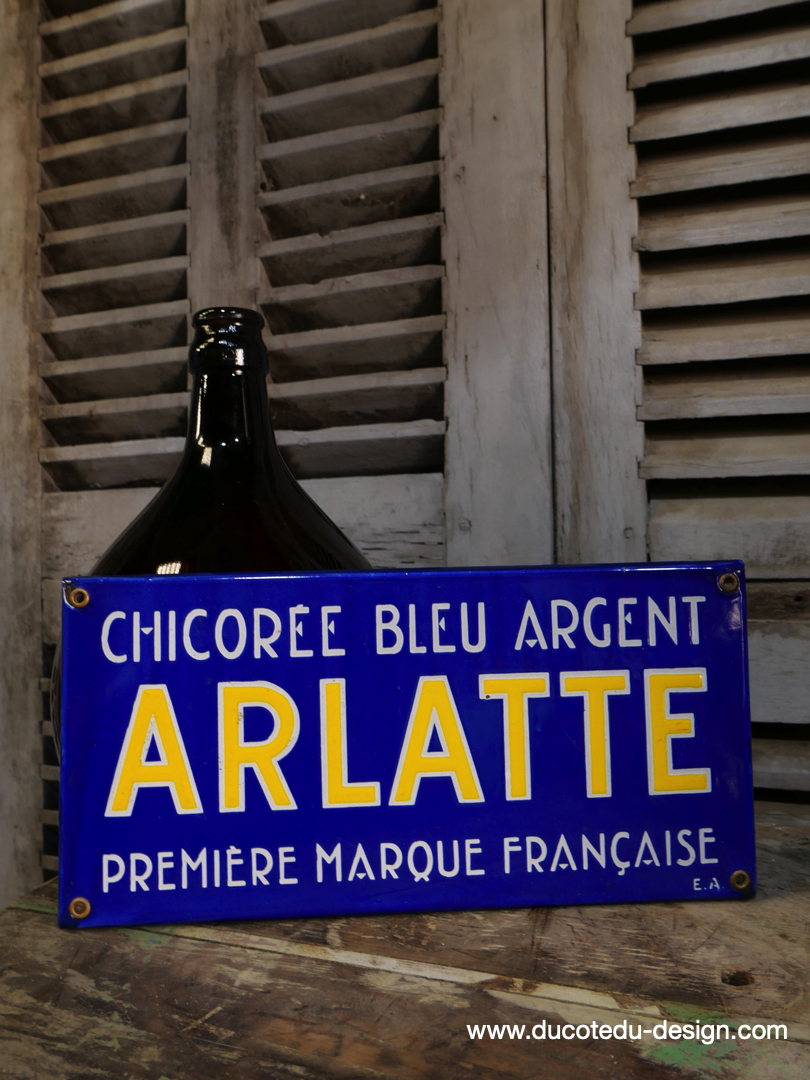 ancienne plaque emaillee publicitaire Arlatte chicorée bleu argent ref AR03 – Image 2