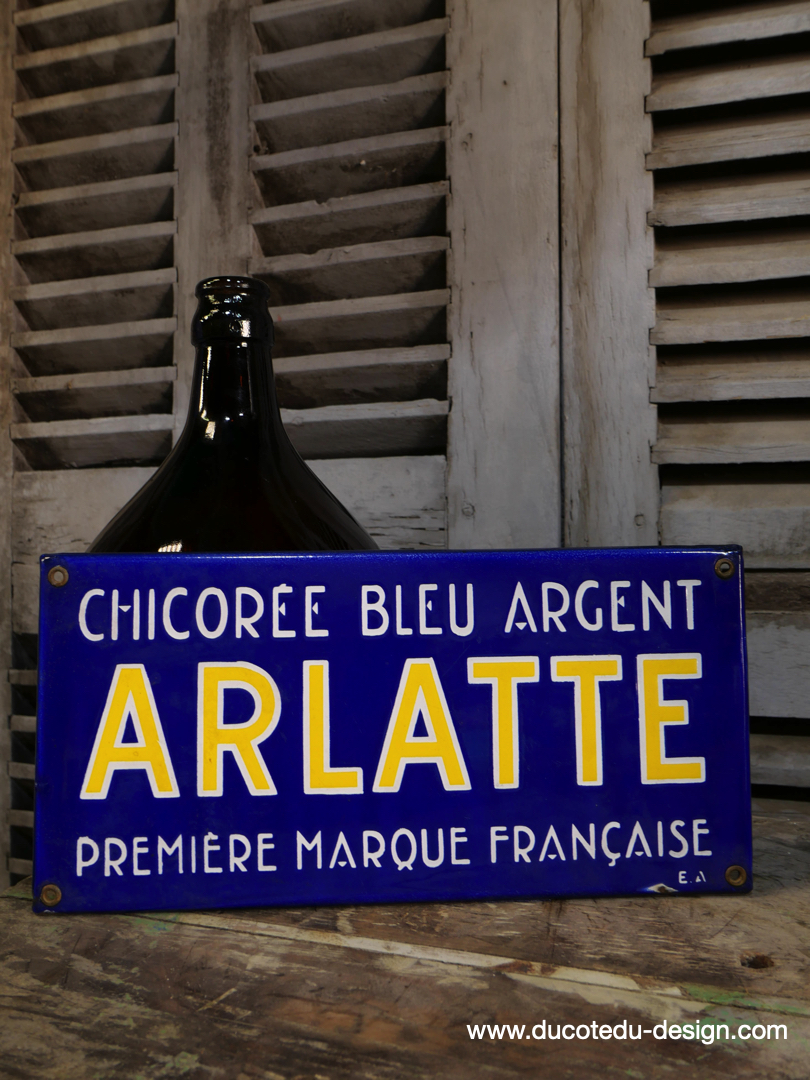 ancienne plaque emaillee publicitaire Arlatte chicorée bleu argent ref AR04 – Image 2