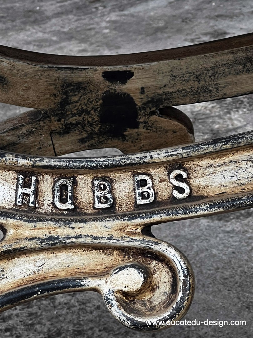 table industrielle plateau ancien chene massif pietement fonte patine americain – Image 19