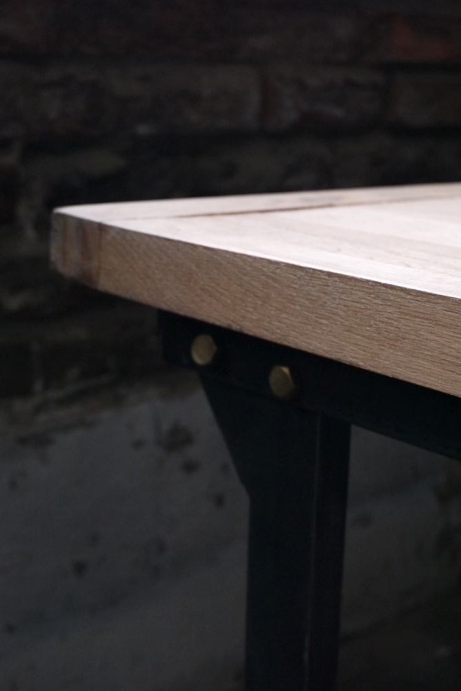 Table ou bureau metal industriel militaire plateau chene massif – Image 10