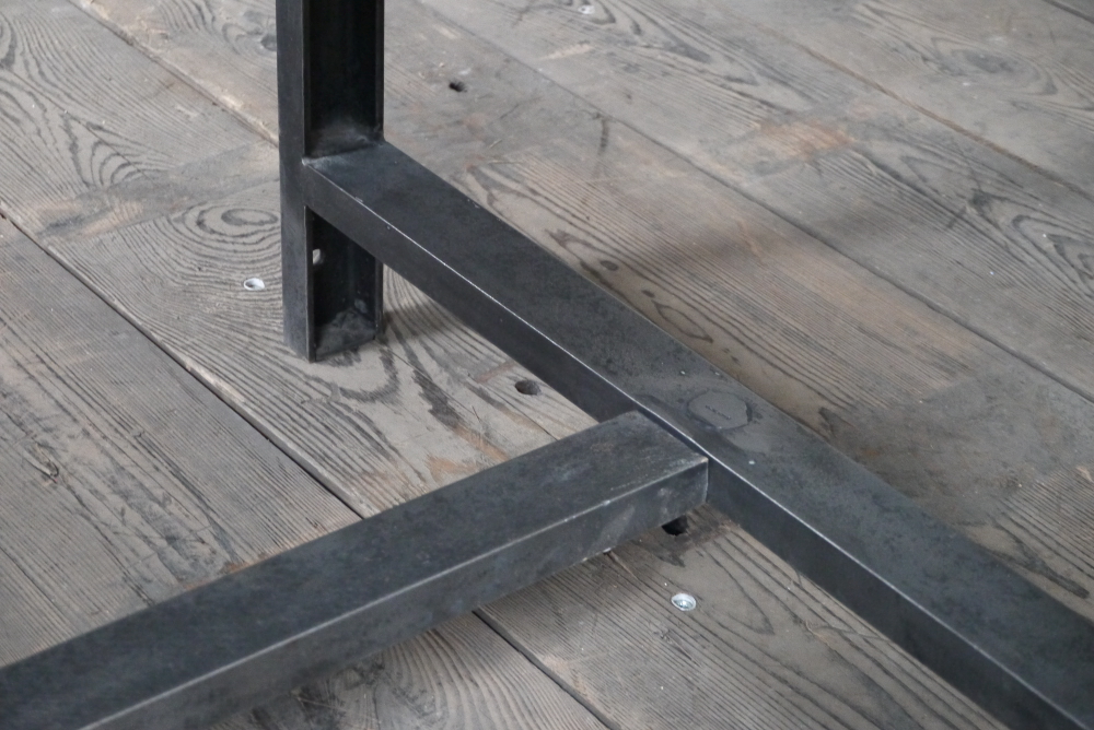 Table ou bureau metal industriel militaire plateau chene massif – Image 12