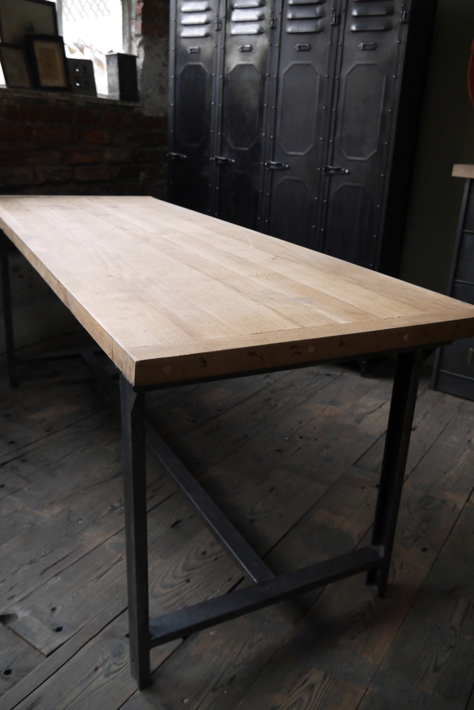 Table ou bureau metal industriel militaire plateau chene massif – Image 13