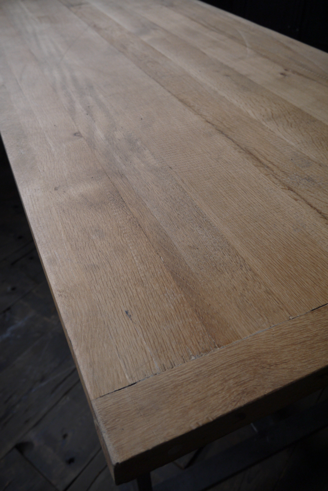 Table ou bureau metal industriel militaire plateau chene massif – Image 14